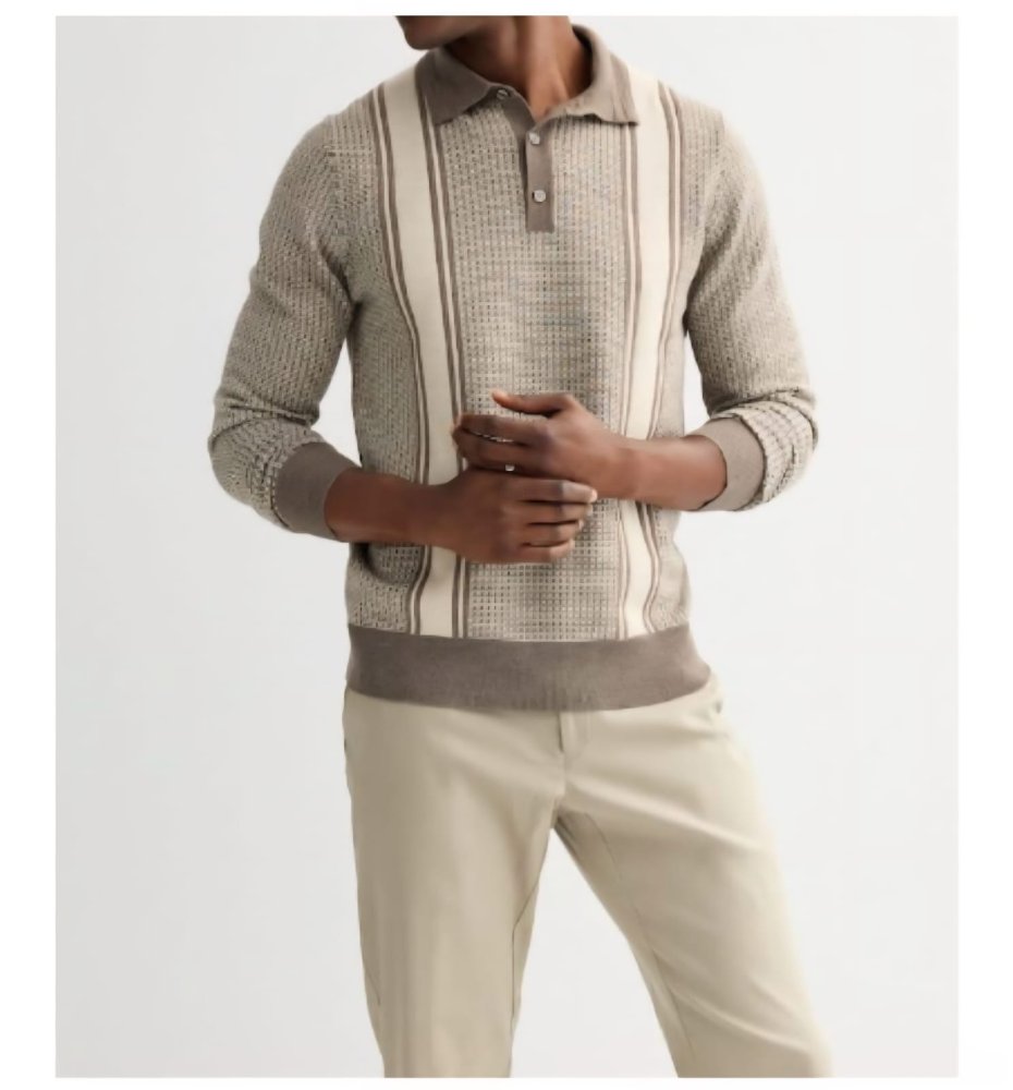APT.9 Camisa tipo polo T/M de manga larga para hombre, beige