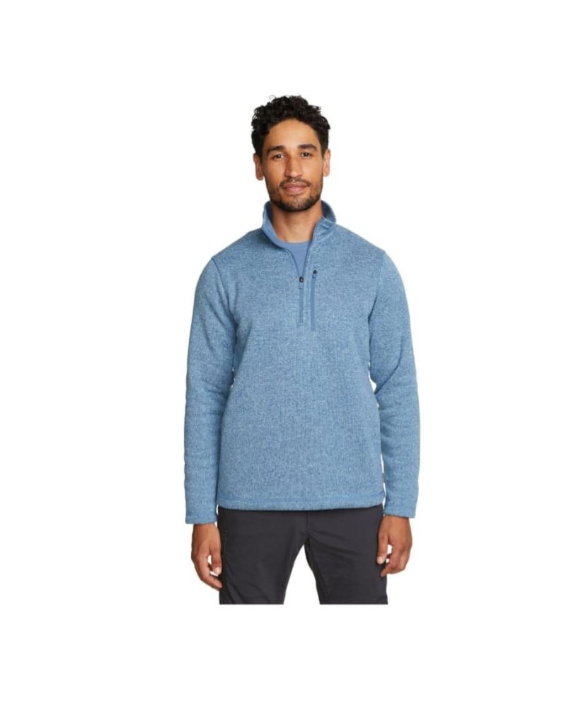 EDDIE BAUER Suéter T/L para hombre, con zíper 3/4 y bolsillo de zíper al pecho, azul