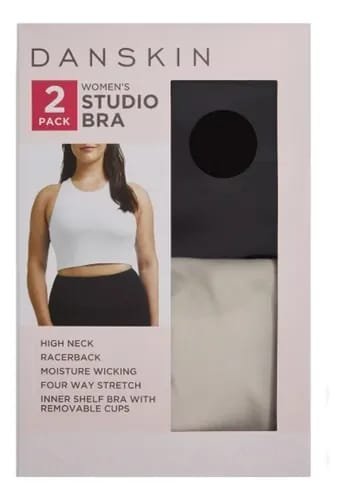 DANSKIN Top sujetador T/L para mujer, Beige/Negro