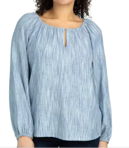 BOSTON TRADERS blusa T/L azul con cuello y puños elásticos relajados para dama