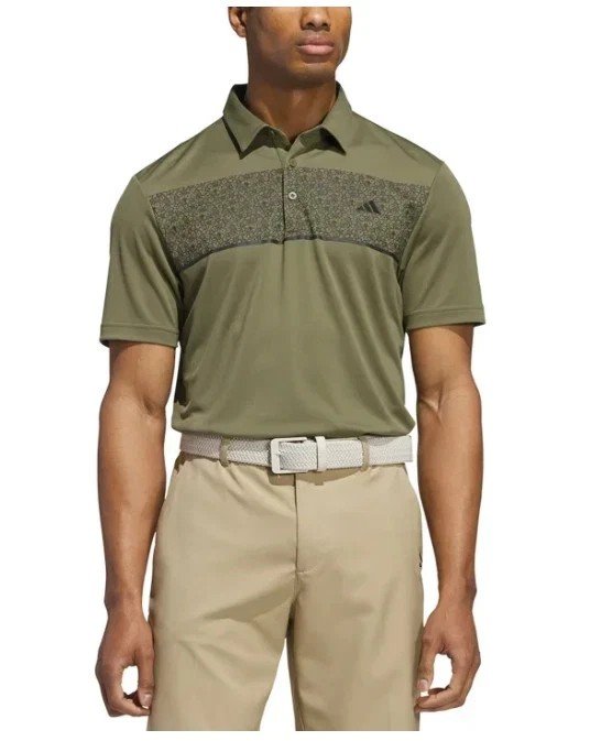 Adidas T/XL Camisa polo Verde Olivo con franja negra
