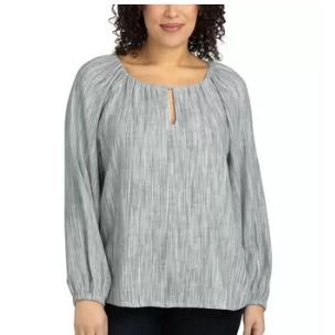 BOSTON TRADERS blusa T/S gris/negro con cuello y puños elásticos relajados para dama