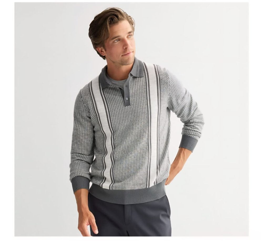APT.9 Camisa tipo polo T/L de manga larga para hombre, gris