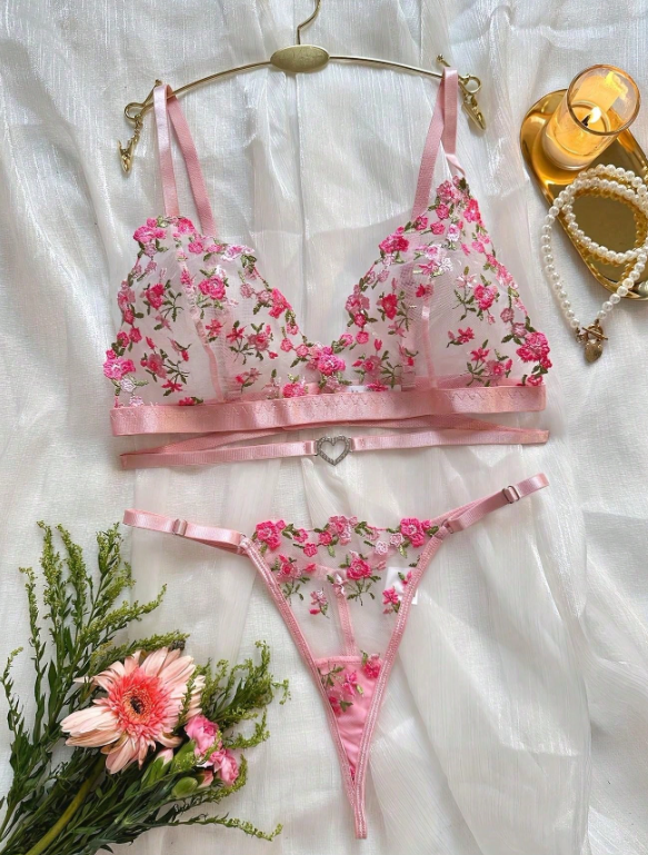 Conjunto lancería 2 piezas (ROSA) TALLA S  N0DT