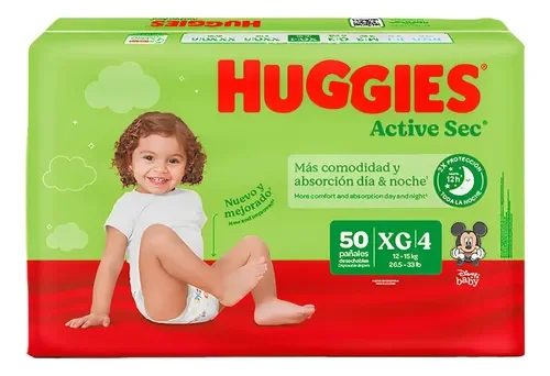 PAÑAL HUGGIES ACTIVE SEC XG4 ULTRAPROTECCION UNIDAD