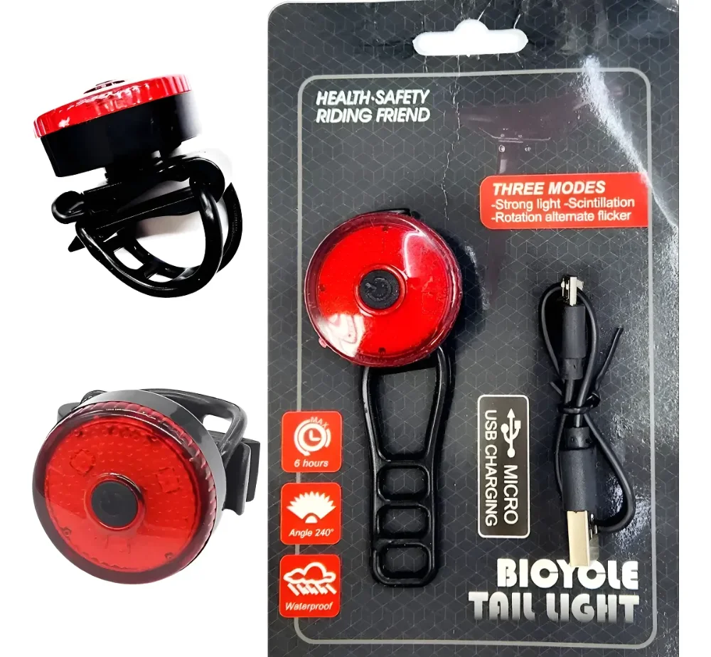 Luz Trasera De Bicicleta Asiento Y Casco Recargable Usb Rojo Negro