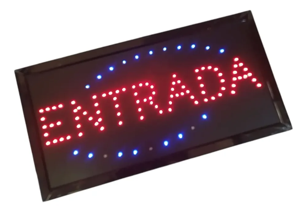 Aviso Letrero Led Luminoso Abierto Bienvenido Entrada Salida