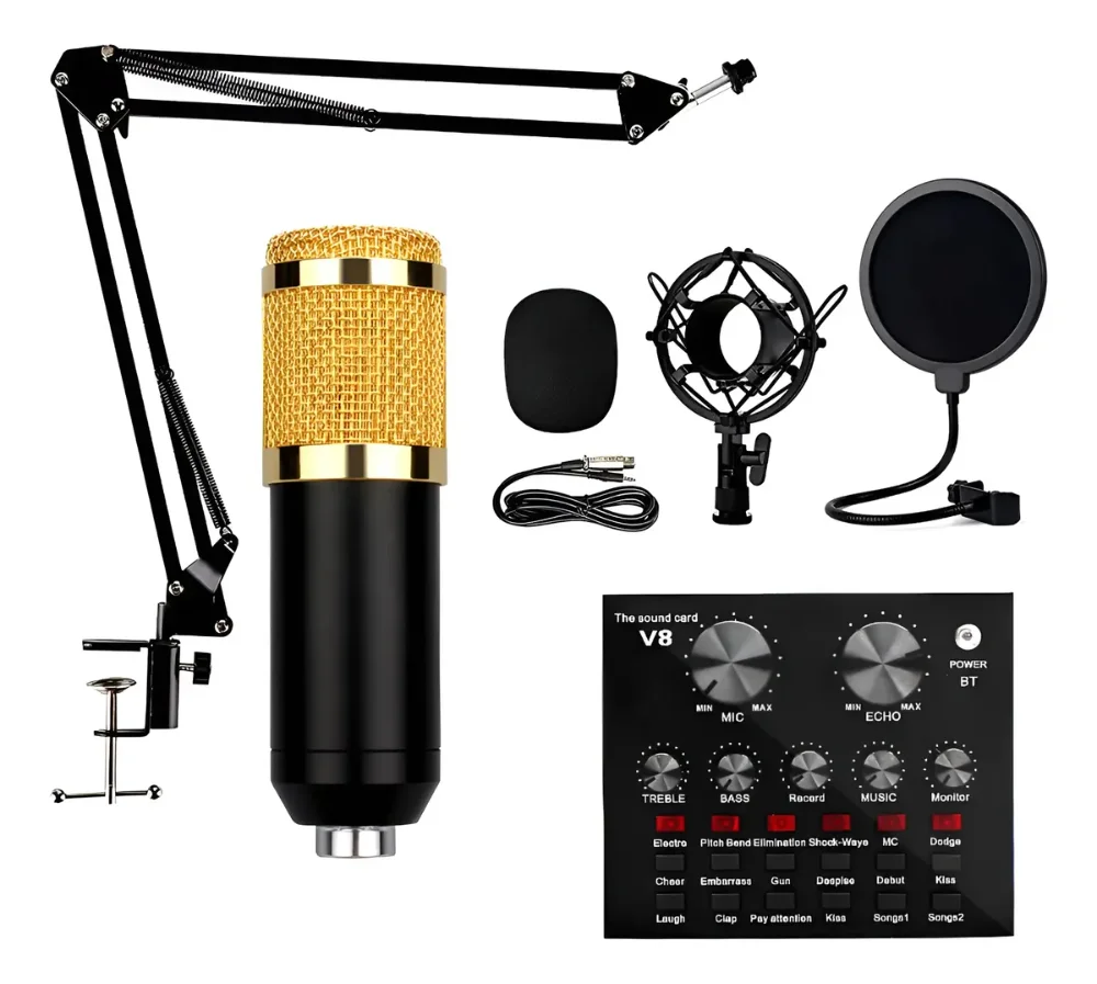 Kit Microfono Condensador Profesional Bm800 + V8