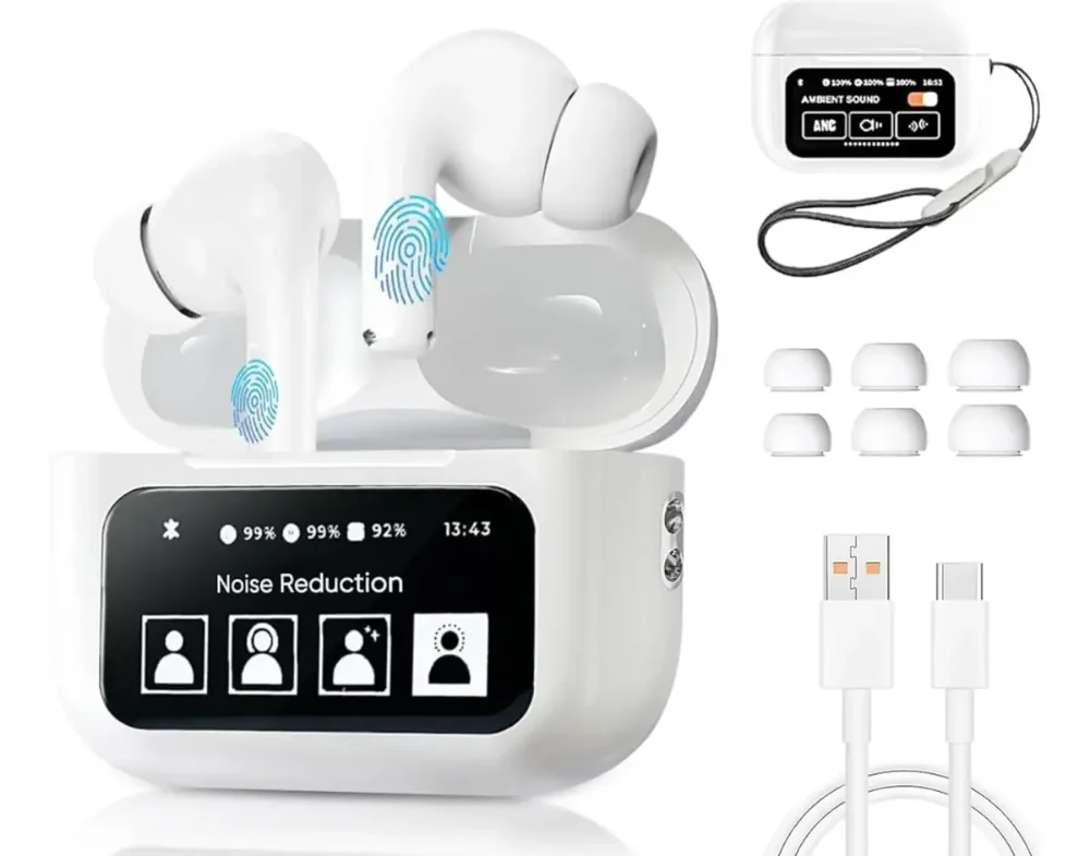 Audífonos Inalámbricos Bluetooth A9pro Con Pantalla Blanco