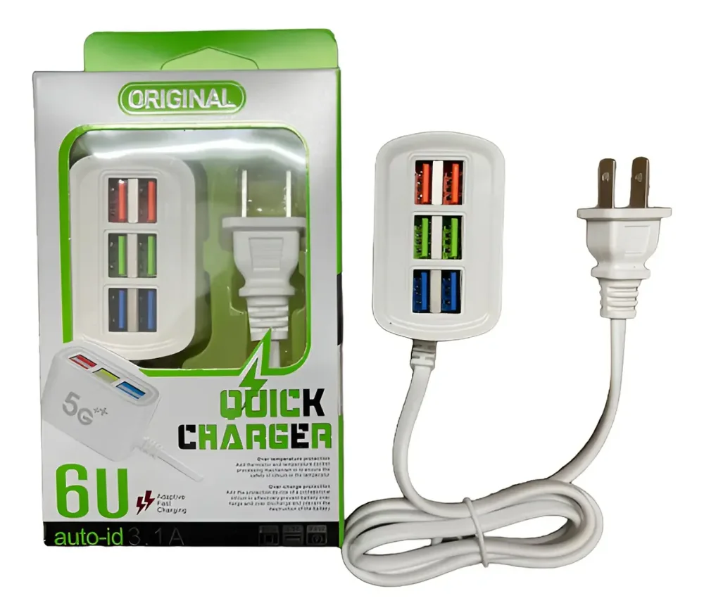 Regleta Alimentación Cargador Inteligente 6 Toma Puertos Usb