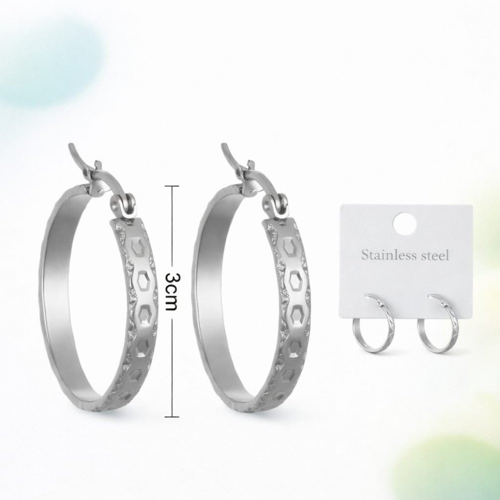 ARETES DE ARO ACERO PLATEADO 3 CM (500388)