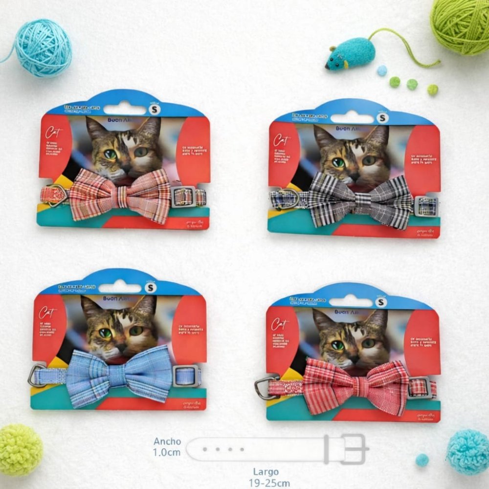 COLLAR AJUSTABLE CON LAZO PARA GATO DISEÑOS SURTIDOS (81926)