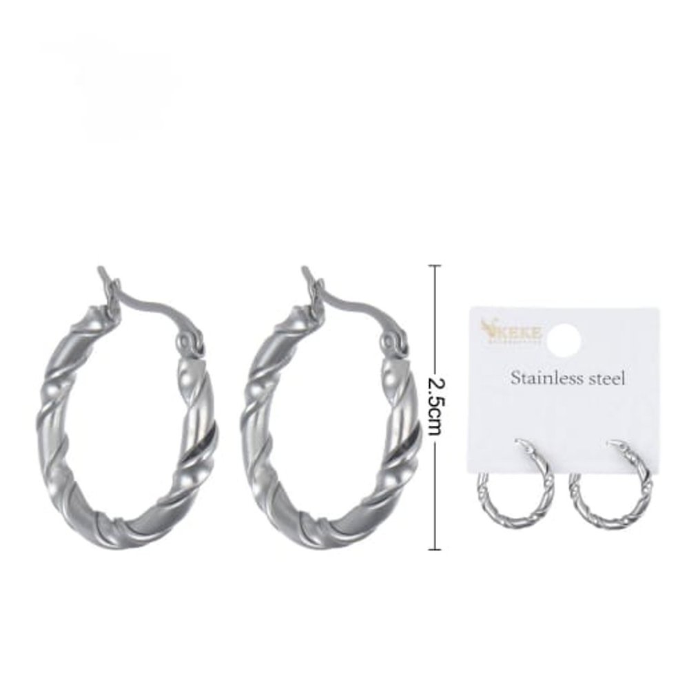ARETES ARO TRENZADO DE ACERO INOXIDABLE – PLATEADO (500526)