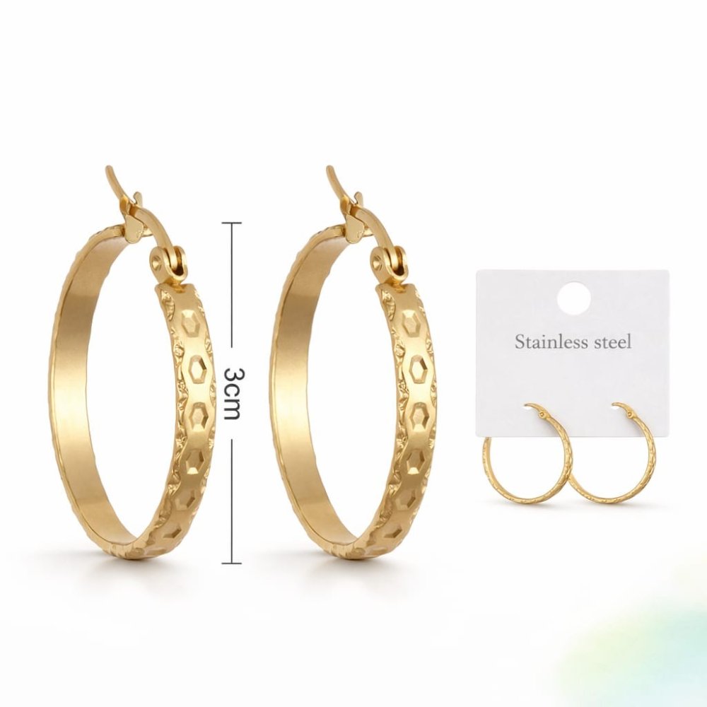 ARETES DE ARO ACERO DORADO 3 CM (500387)