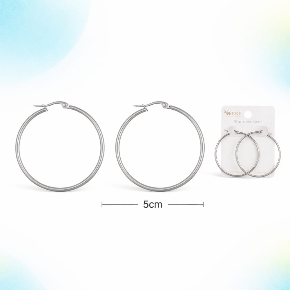 ARETES DE ARO CLÁSICO PLATEADO 5 CM
