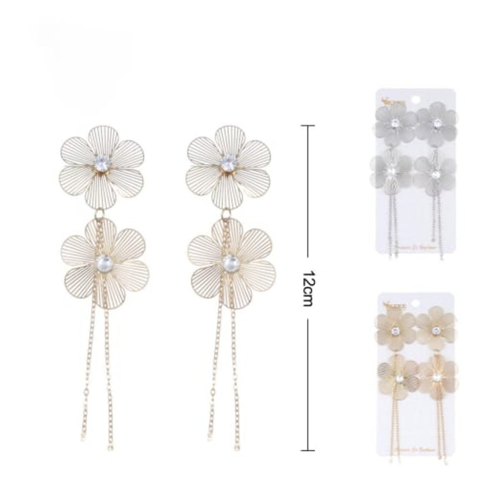 ARETES FLOR METÁLICA CON CADENA (119307)