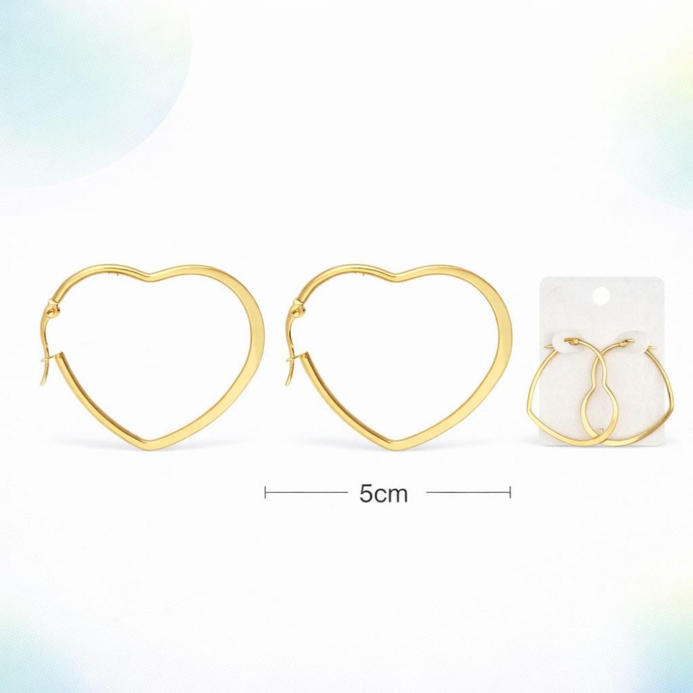 ARETES DE ARO CORAZÓN ACERO DORADO 5 CM (500467)