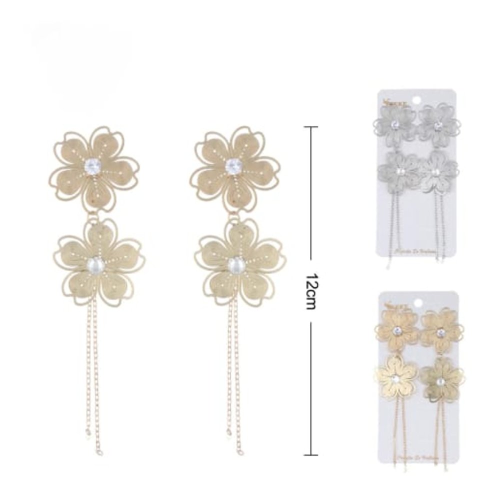ARETES FLOR COLGANTES CON CADENA (119306)