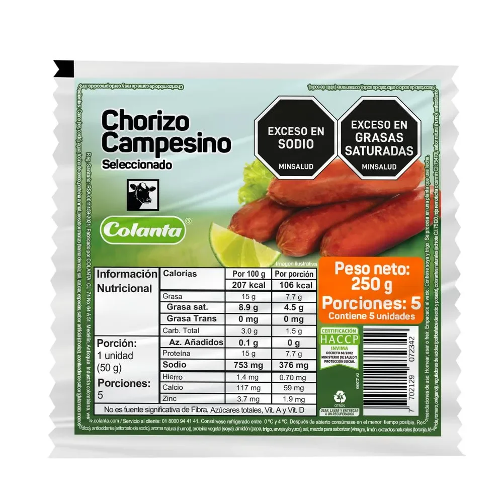CHORIZO CAMPESINO X250 GR COLANTA