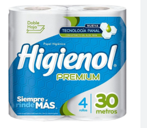 PAPEL HIGIENICO HIGIENOL 30MTS DOBLE HOJA