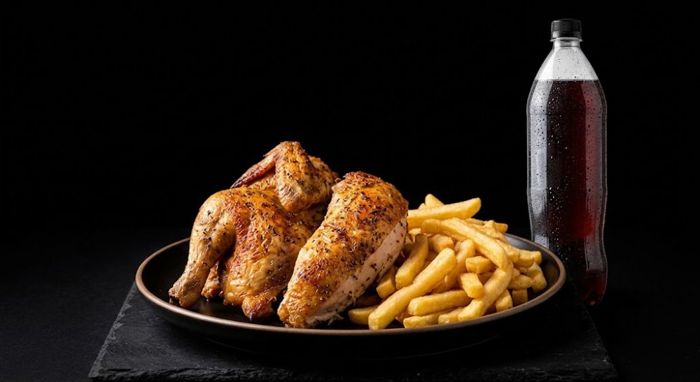 Medio Pollo + Papas mediana 3000+ Bebida (1.5lt)