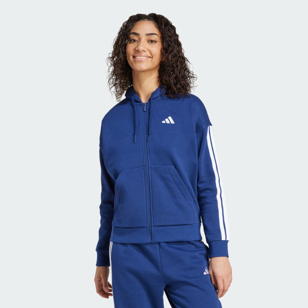 adidas women Essentials 3-Stripes Full-Zip Fleece Hoodie