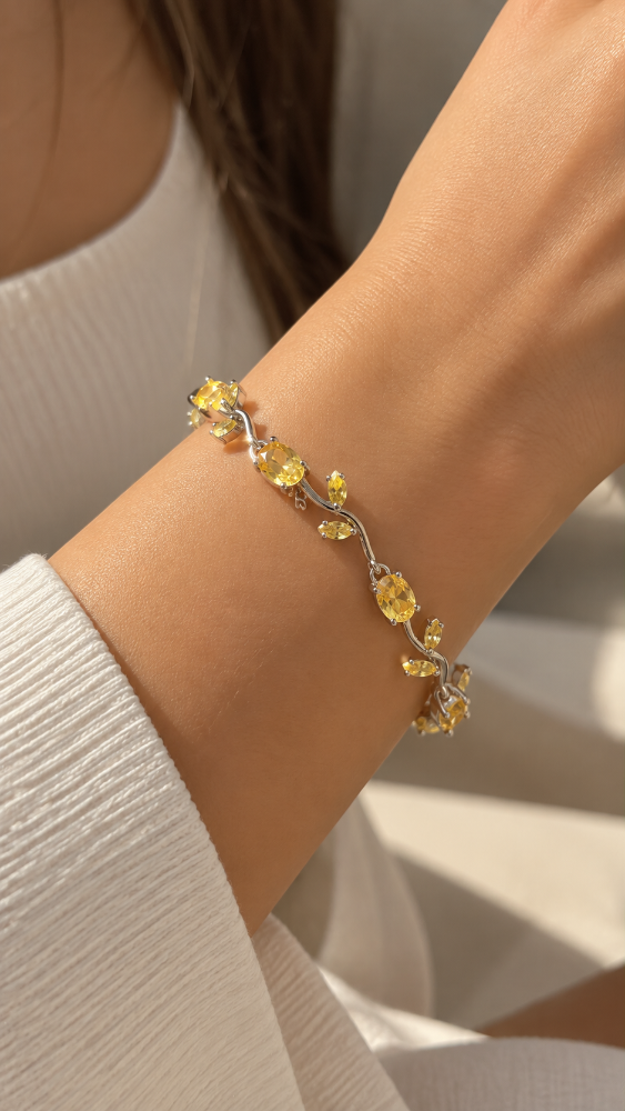 Pulsera tulipán plateado con amarillo