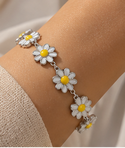 Pulsera Margarita plateada con blanco
