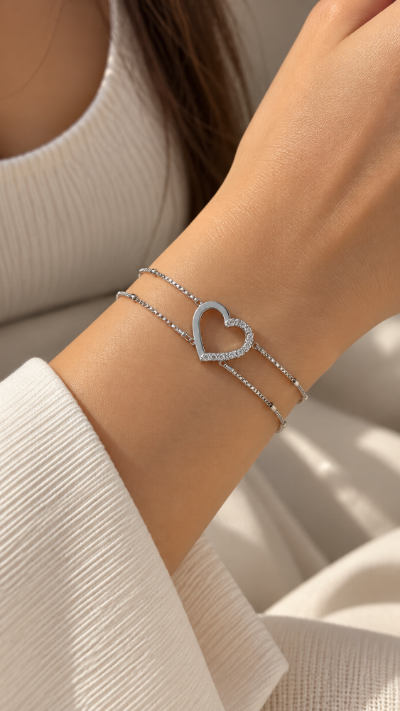 Corazon plateado doble