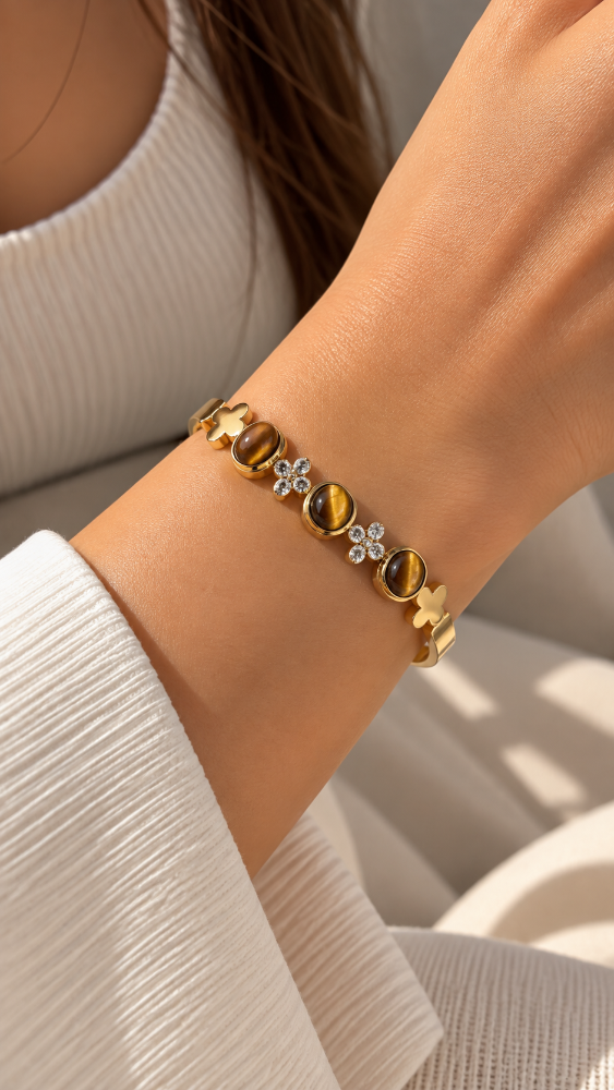 Brazalete Vogue marron con dorado