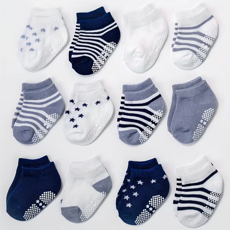 PACK X3 MEDIAS ANTIDESLIZANTES 0-6M / AZUL-GRIS-BLANCA