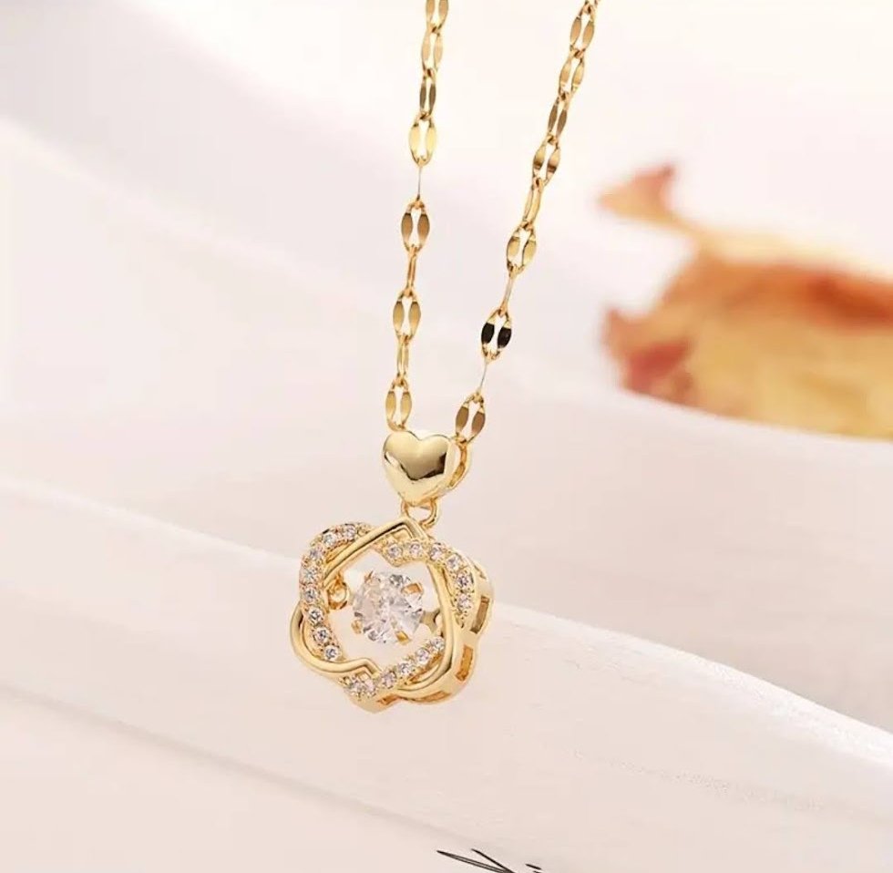 COLLAR CORAZONES DOBLES CIRCON LATENTE ACERO INOX. GOLD