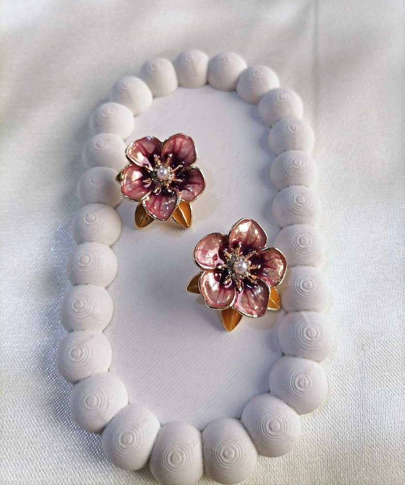 ARETES CHUNKY FLOR ROSA Y MORADA HOJAS AMARILLAS PREMIUM