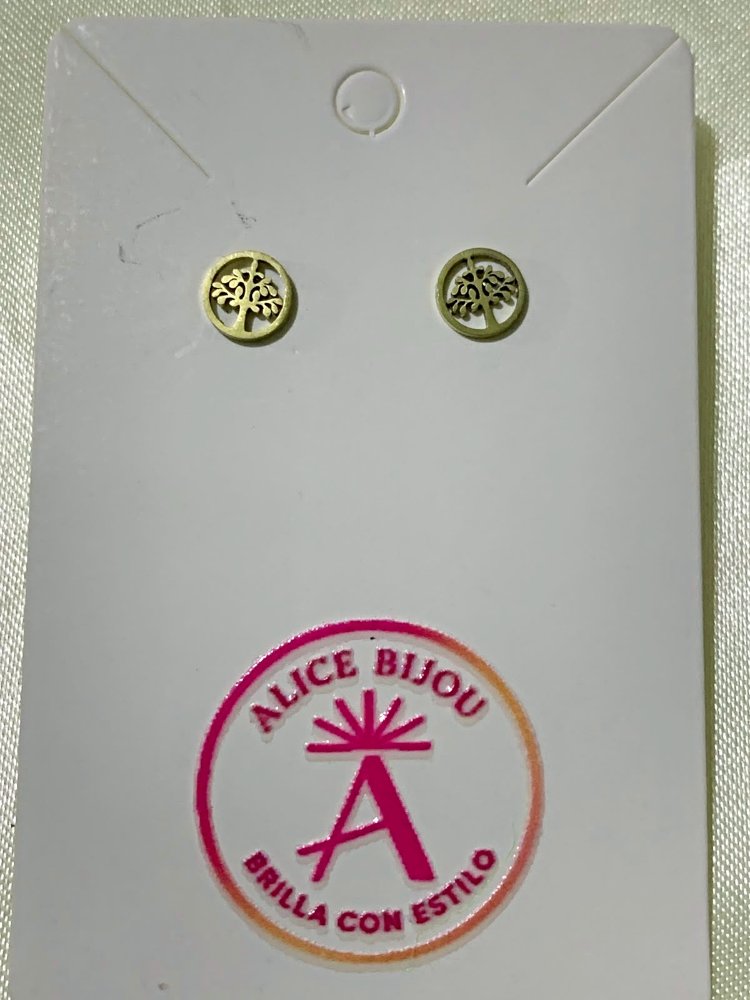 ARETES PEGADOS ACERO INOX. ARBOL DE LA VIDA