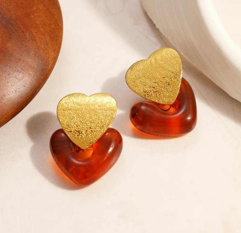 ARETES POSTE CORAZON COLGANTE ACRILICO