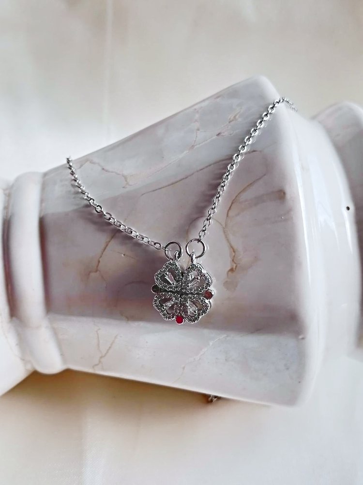 COLLAR TREBOL 4 HOJAS CONVERTBLE ACERO INOX. SILVER