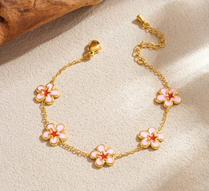 PULSERA FLOR ROSA GOLD