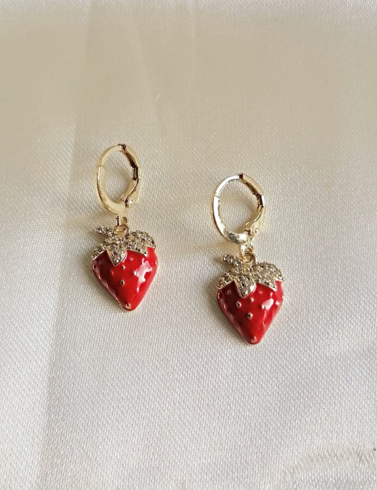 ARETES ARGOLLAS FRESA CON CIRCONES GOLD