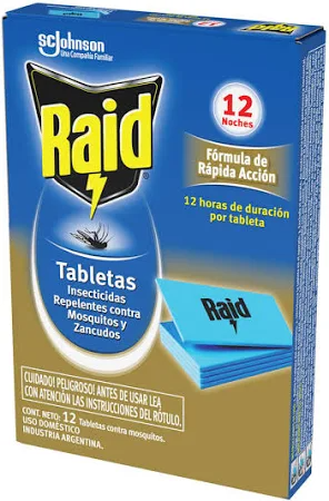 TABLETA INSECTICIDAS RAID X 12 UNIDADES