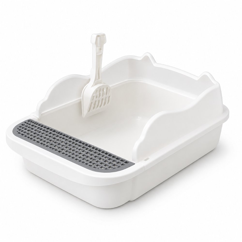 Arenero blanco y gris con pala