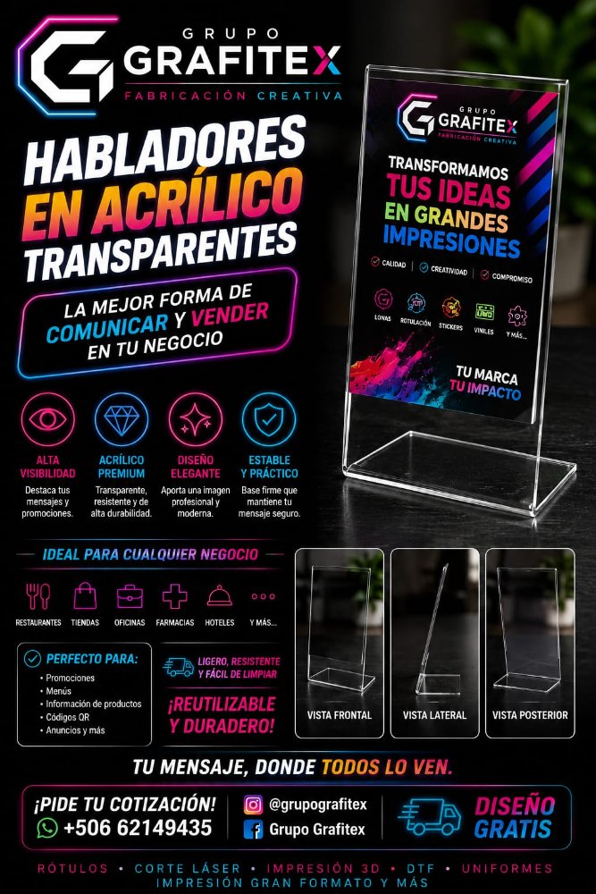 HABLADOR DE ACRILICO TRANSPARENTE CON CALCA SELLADA