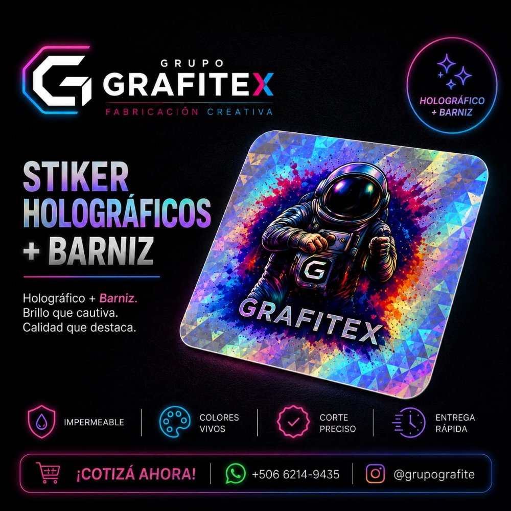 STIKER HOLOGRAFICO Y BARNIZ 6X6CM 100UNID