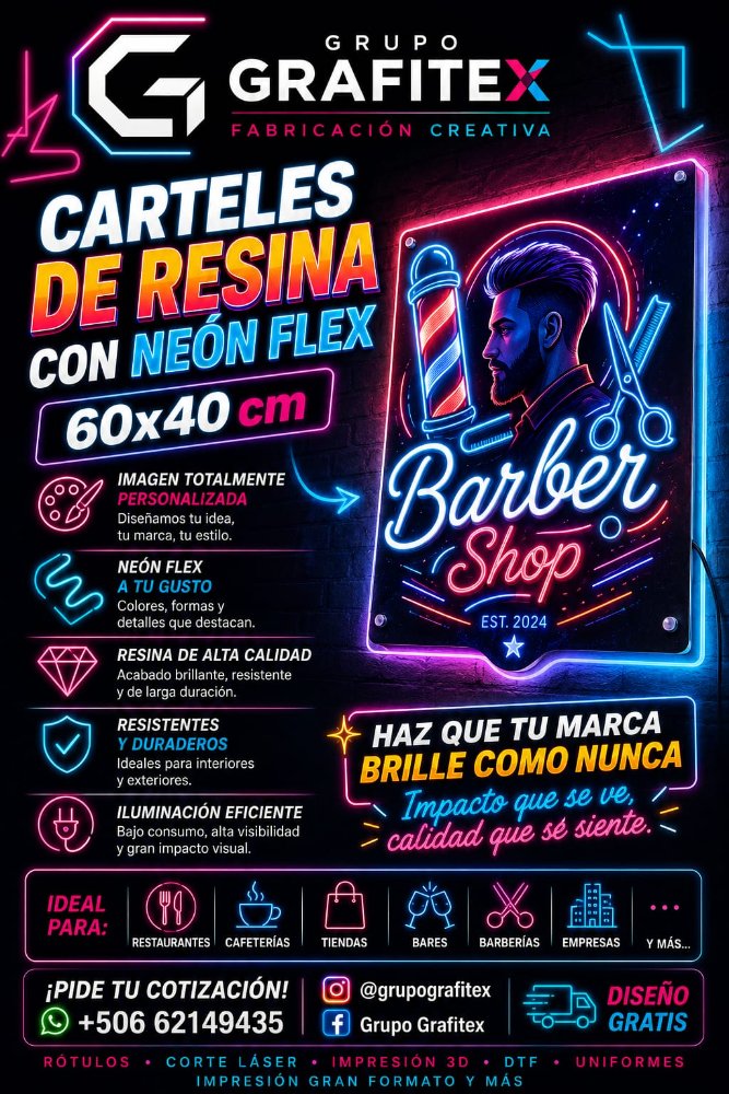 CARTEL RESINA CON NEON FLEX 60X40CM