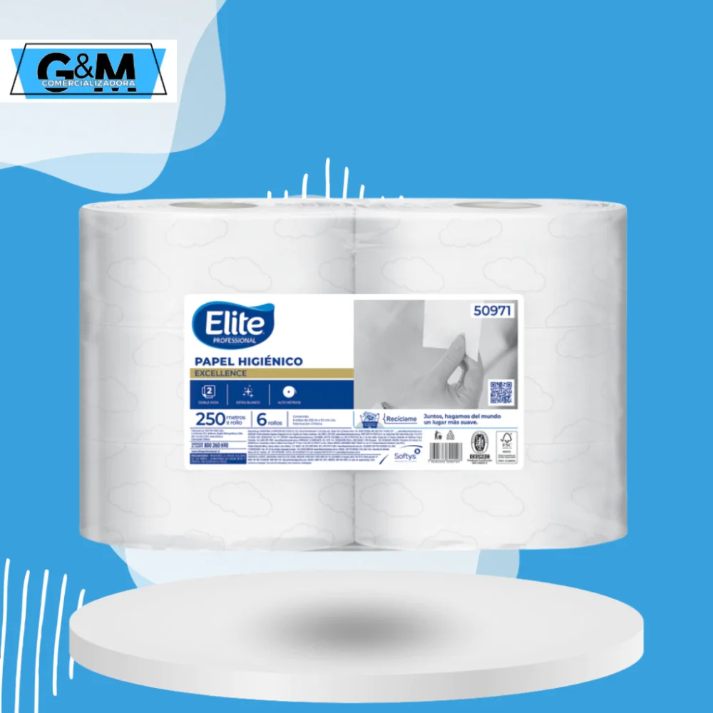 PAPEL HIGIENICO INDUSTRIAL 250 MTS PACK 6 ROLLOS MARCA ELITE