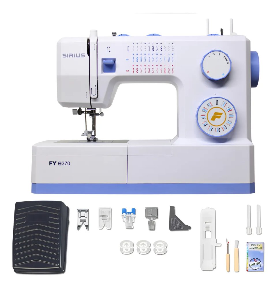 FYE370 MÁQUINA RECTA CASERA PORTATIL 33 PUNTADAS DIFERENTES BLANCO CON AZUL