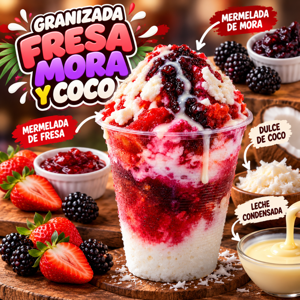 Granizada Fresa mora y coco