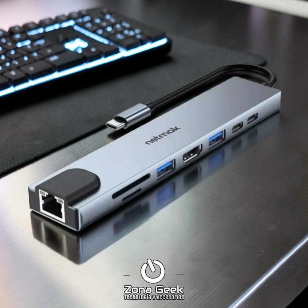 HUB USB NETMAK NM-8EN1 USB-C A USB-C +HDMI +TF/SD