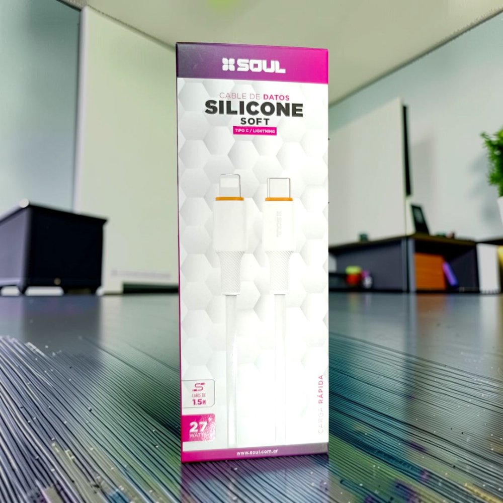 CABLE SOUL SILICONE SOFT TIPO C/LIGHTNING CARGA RAPIDA 27W