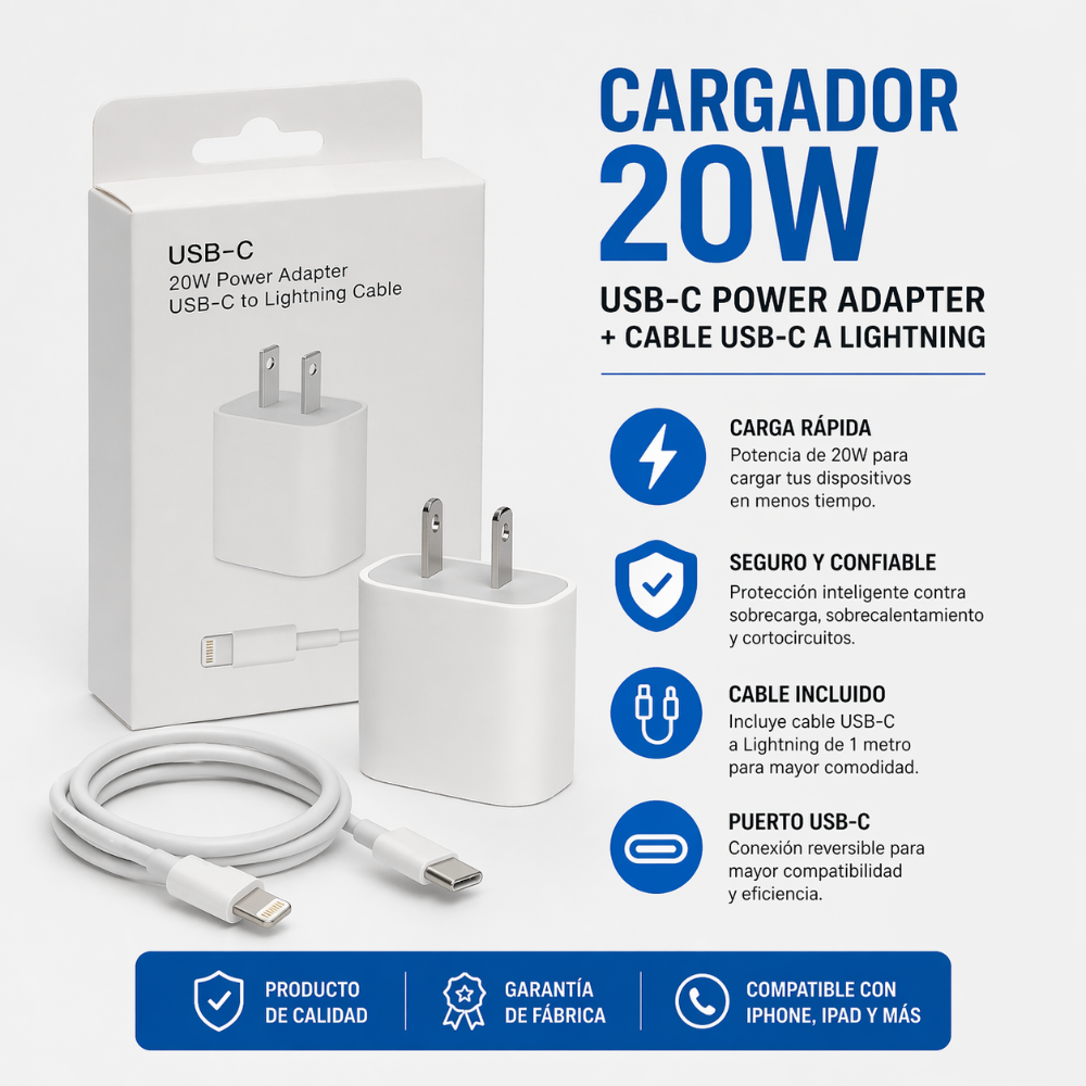 CARGADOR USB-C 20W CON CABLE LIGHTNING
