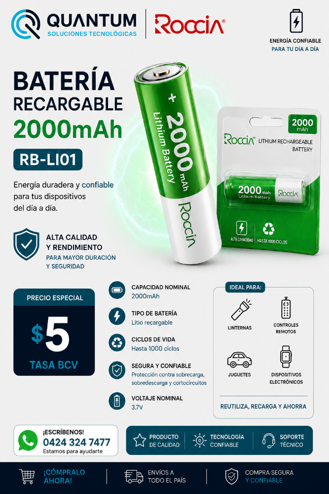 BATERIA RECARGABLE 2000MAH (1 UNIDAD) RB-LI01